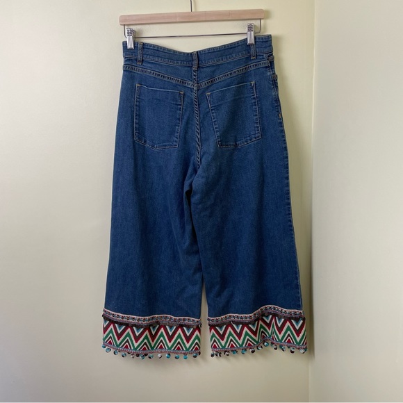 Alice + Olivia Beta Wide Leg Embroidered Gaucho Denim Jeans in SIZE 30 / 10 - Picture 8 of 14